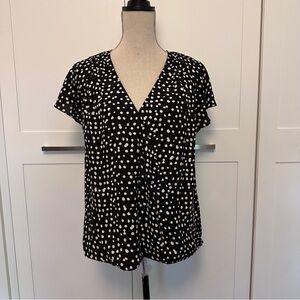 Black and White Short Sleeve Wrap Blouse